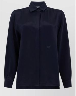 Max Mara Silk Shirt Long Sleeves Straight Collar - Blue