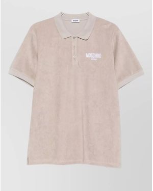Moschino Short Sleeve Polo Shirt Straight Hem - Natural