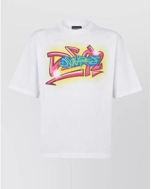DSquared² Crew Neck Graphic Print Short Sleeve T-Shirt - White