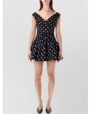 Self-Portrait Polka Dot Cotton Mini Dress Off Shoulder - Black