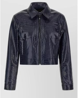 Pinko Crocodile Effect Cropped Single Breasted Coat - Blue