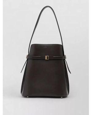 TOTEME Belt Detail Leather Bucket Shoulder Bag - Black