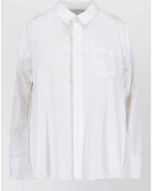 Sacai Long Sleeve Top Front Pocket Pleated Detail - White