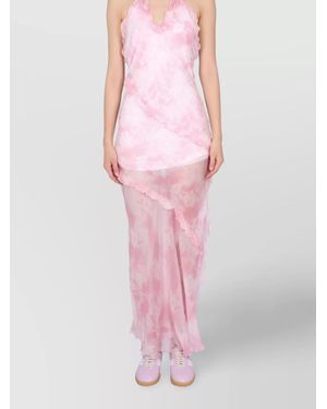 MSGM Crossover Halter Lace Ruffle Sheer Tie-Dye - Pink