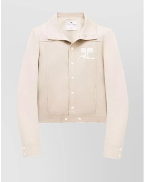 Courreges Ribbed Stretch-Cotton Blazer Slit Pockets - Natural