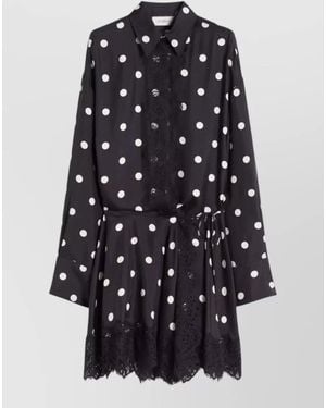 Sportmax Polka Dot Silk Twill Lace Shirt Dress - Blue