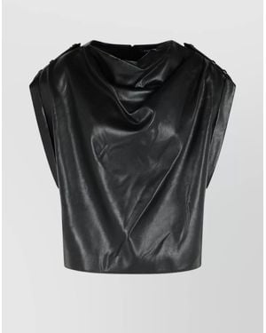 Balmain Cropped Eco-Leather Draped Top - Black