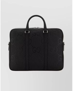 Gucci Premium Leather Briefcase Top Handles - Black