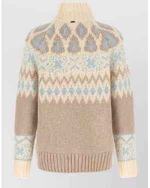 Herno Cashmere Wool Jacquard Knit High-Neck Jumper - Natural