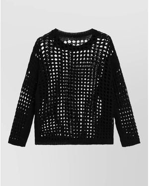 Max Mara Crew Neck Long Sleeve Open Knit Sweater - Black