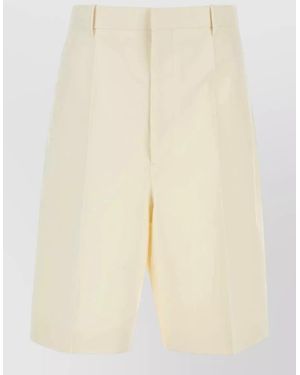 Bottega Veneta Tailored Bermuda Shorts Belt Loops Back Pockets - Natural