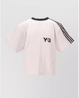 Y-3 Jersey Top Contrast Trim Crew Neck Striped - Pink