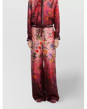 Gucci Silk Floral-Print High-Rise Wide-Leg Trousers - Red