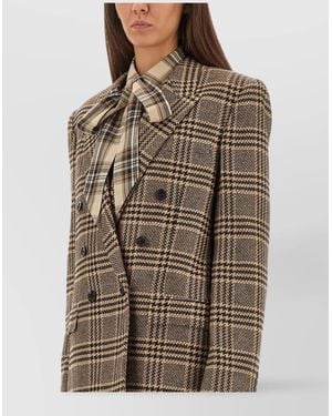 Saint Laurent Double-Breasted Check Pattern Jacket - Brown