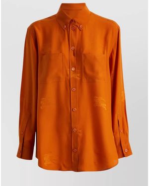 Burberry Chest Pocket Collared Neck Long Sleeve Top - Orange