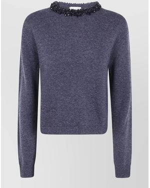 Semicouture Cashmere Virgin Wool Short Sleeve Round Neck Jumper - Blue