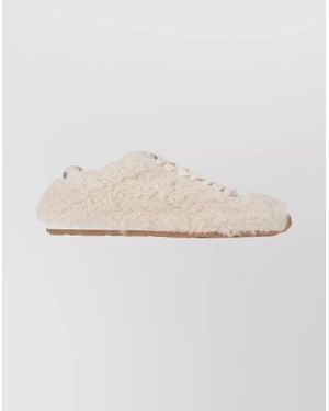 Miu Miu Lace-Up Shoes With Faux Fur Texture - Natural