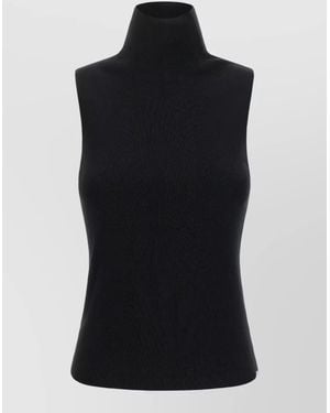 Extreme Cashmere Cashmere Ribbed Sleeveless Turtleneck Top - Black