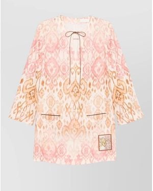 Zimmermann Printed Linen Long-Sleeve Mini Dress - Pink