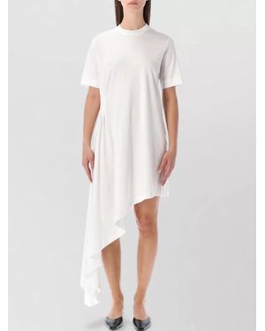 Loulou Cotton Asymmetric Draped Knee-Length Dress - White