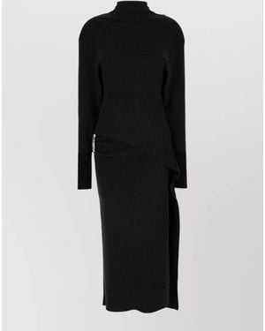 Lanvin Stretch Wool Blend Ribbed Turtleneck Midi Dress - Black