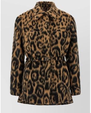 Fendi Animalier Wool-Blend Belted Coat - Multicolour
