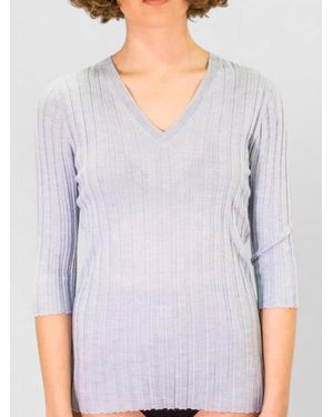 LA ROSE V Neck Cashmere Silk Knit Top - Grey