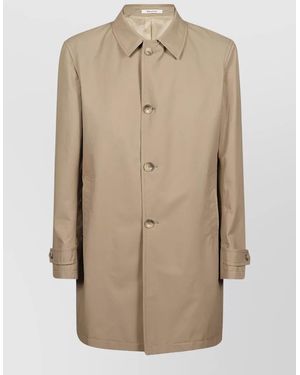 Tagliatore Long Sleeve Raincoat Straight Cut Buttoned Cuffs - Natural