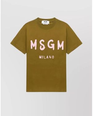 MSGM Logo Print Cotton T-Shirt - Green