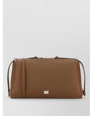 Dolce & Gabbana Vittoria Leather Shoulder Bag Textured Strap - Brown