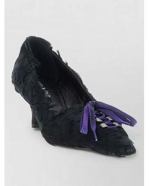 Prada Satin Feather Ballet Pumps Logo Laces - Blue