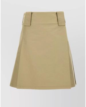 Burberry Cotton Pleated A-Line Skirt - Natural