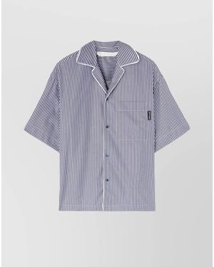 Palm Angels Striped Logo-Print Shirt - Blue