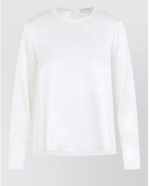 Peserico Silk Blouse Keyhole Neck Long Sleeves - White