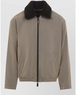 Giorgio Armani Shearling Collar Padded Blouson Jacket - Brown