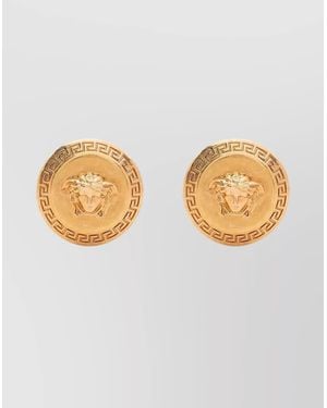 Versace Metal Earrings Featuring Greek Key And Medusa - Multicolor