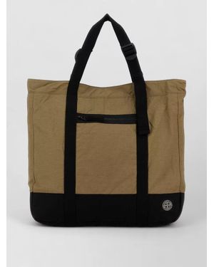 Stone Island Canvas Tote Bag Contrast Panel Design - Black