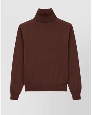 Saint Laurent Cashmere Wool Silk Turtleneck Jumper - Brown