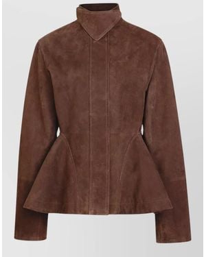 Alaïa Peplum Jacket High Collar Lightweight Design - Brown