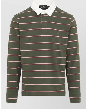 Etro Long Sleeve Striped Polo Shirt Collar - Green