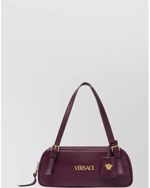 Versace Double Handle Lamb Leather Shoulder Bag - Purple