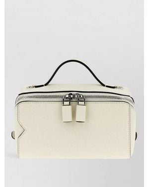 Valextra V Line Crossbody Bag Top Handle - Natural