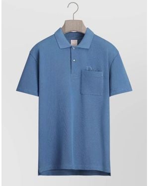 Dior Polo Shirt Ribbed Collar Chest Pocket - Blue