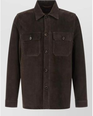 Moorer Suede Long-Sleeve Shirt Jacket - Black
