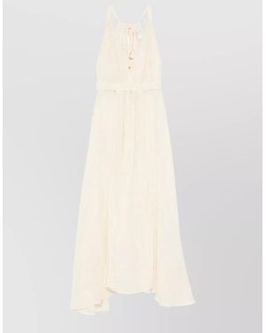 120% Lino Linen Maxi Dress Sleeveless Side Slit - White