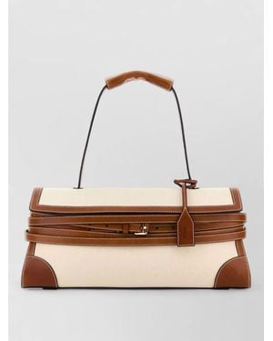 Moschino Canvas Shoulder Bag Structured Shape Buckle - Natural