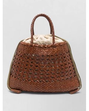 Dragon Diffusion Woven Bucket Bag Braided Handle Tassel - Brown