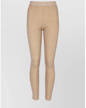 Balmain High-Rise Monogram Knit Leggings - Natural