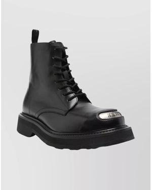 KENZO Stylish Lace-Up Ankle Boots With Pull Tab - Black