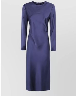 Emporio Armani Satin Long-Sleeve Midi Dress - Blue